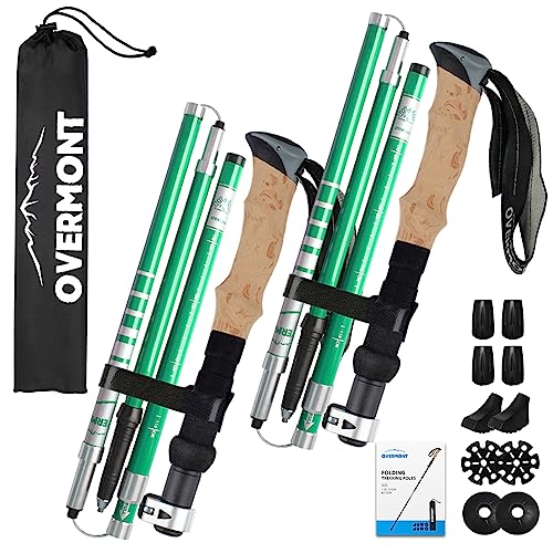 Overmont Bastones Trekking Bastones Senderismo Plegables de Carbono Ultraligeros Ajustables 105-125CM 1 Par Bastones Marcha Nórdica para Senderismo Alpinismo Trail Viaje