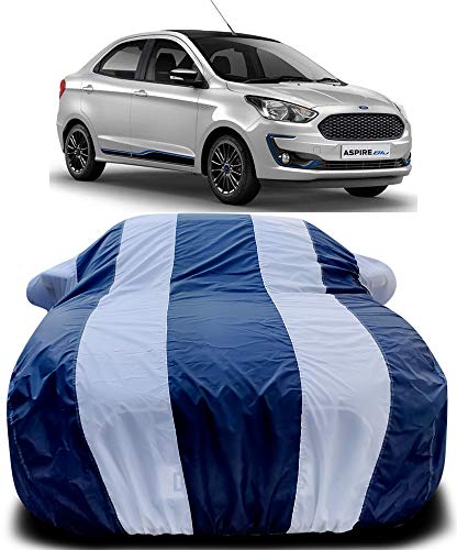 Image of PURPLEHEART Car Body Cover Compatible with Aspire with Mirror Pocket Triple Stitched Bottom Elastic Water Resistant UV Protection & Dustproof Car Cover-Blue & White