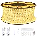 150ft Flat Outdoor Rope Lights Waterproof: 110V Cool Warm White LED Strip Light - Cuttable Connectable Lights for Deck Patio Stairs Backyards Commercial Decor Lighting, Not Tube Rope