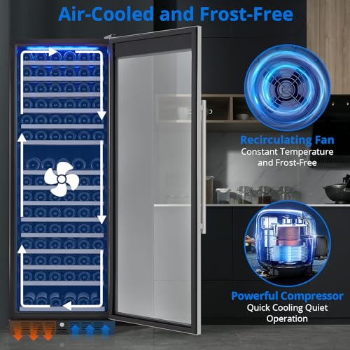 Image of 177 Bottle Wine and Beverage Refrigerator, Freestanding Compressor Wine Cooler Refrigerator with Digital Temperature Control and Single Glass Door, Quiet Operation and Elegant Design for The Wine Love