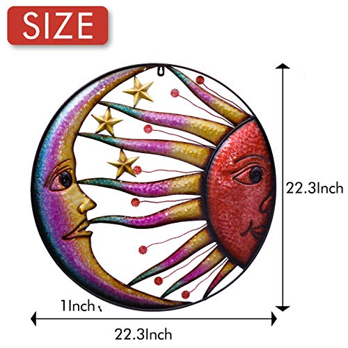 Teresa's Collections 22 Inch Large Metal Wall Art With Sun Moon Stars For Garden Outdoor Decor, Vivid Sun Face Celestial Hanging Wall Sculptures For Indoor Outside Patio Lawn Yard Home Decoration #TOP4