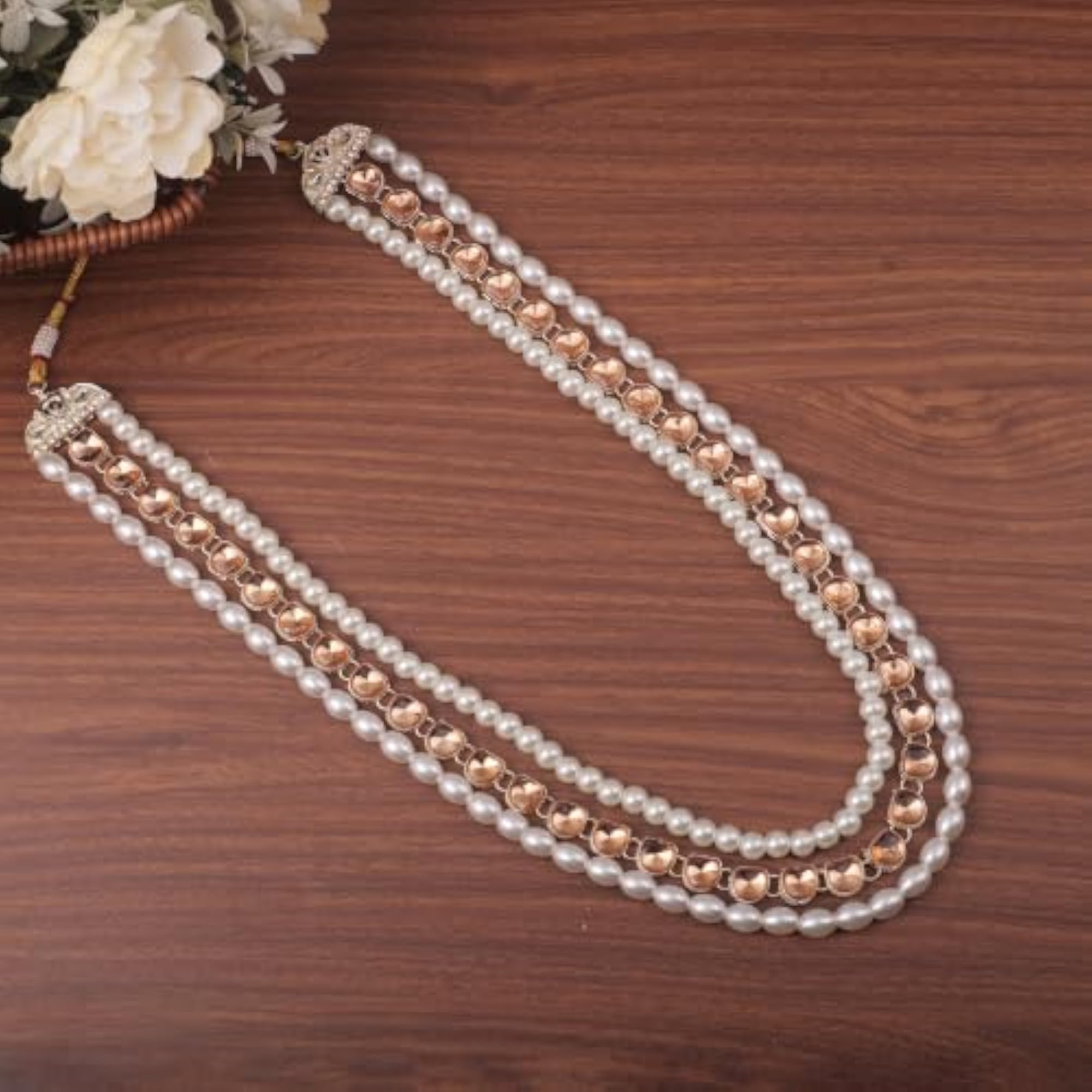 Men's 3-Layered Kundan & Pearl Dulha Mala for Sherwani