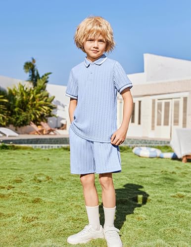 Image of Arshiner Boys 2 Piece Outfits Button Polo Shirt & Elastic Shorts 4-13 Years