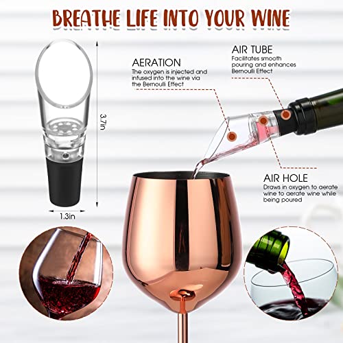 4 Pcs 18 Oz Stainless Steel Wine Glass With 2 Wine Aerator Pourer Spout Stemmed Unbreakable Wine Glasses Metallic Goblet Glasses For Wedding Anniversary Events Party (Rose Gold) #TOP2