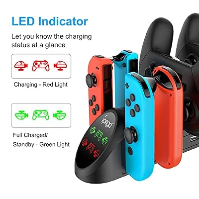 FastSnail Charging Dock Compatible with Nintendo Switch Pro Controllers and for Joy Cons & OLED Model for Joycon,Multifunction Charger Stand for Switch with 2 USB 2.0 Plug and 2.0 Ports