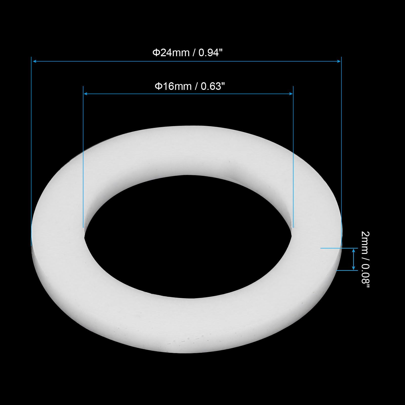 PATIKIL Flat Washers, 100 Pcs 24mm OD 16mm ID 2mm Thickness PTFE Seal Washers Flange Gasket Sealing Gasket for Faucet Pipe Water Hose - Image 2