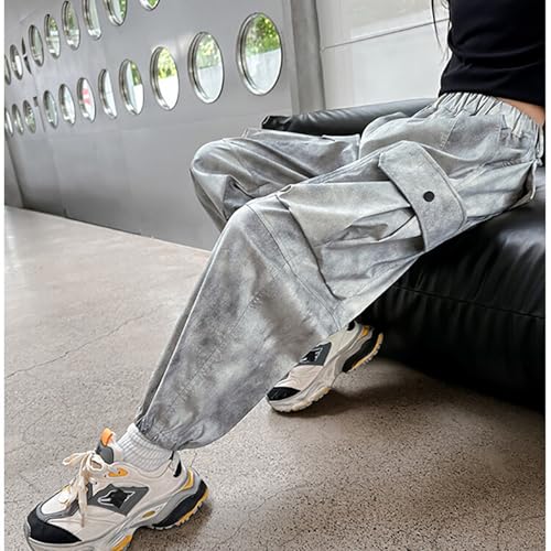 Kids Cargo Sweatpants Multi Pockets Baggy Elastic High Waist Joggers Pants Boys Girls Thick Straight Casual Trousers3