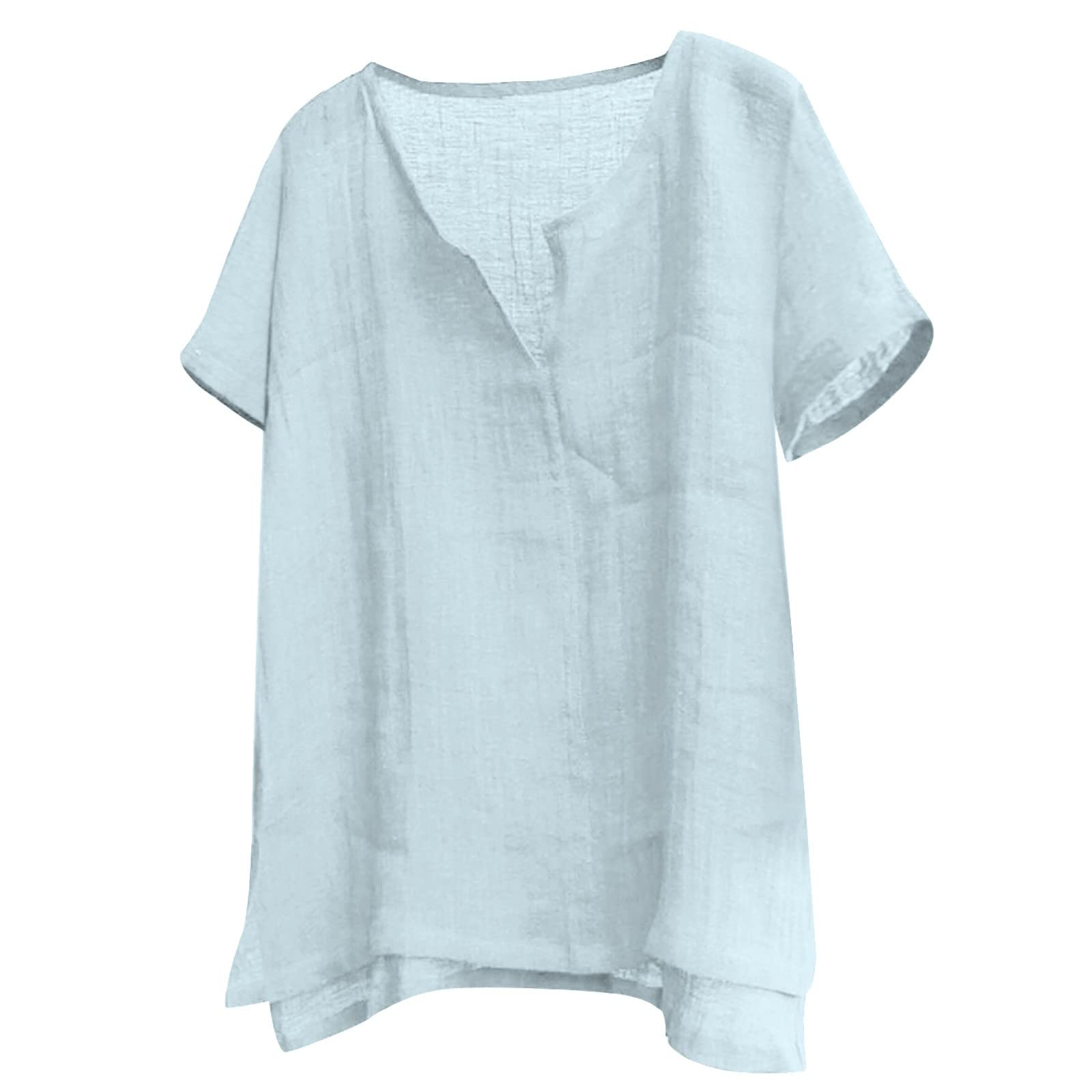 Generic Camiseta Henley de algodón para hombre, manga corta, hippie, casual, cómoda, playa, yoga, túnica de manga corta