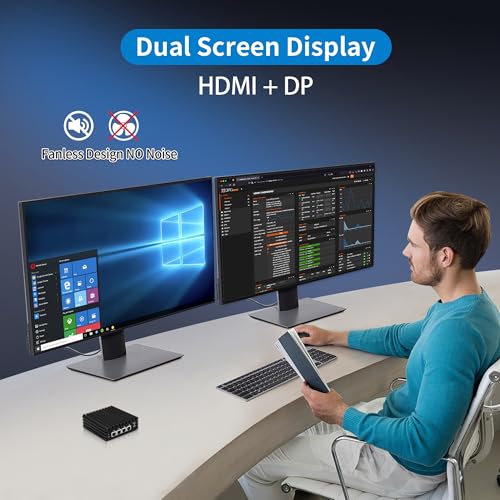 CWWK Mini PC Firewall Micro Appliance, Pentium J3710, 4 Port i225 2.5GbE LAN, OPNsense Hardware Mini Computer, Fanless PC, DDR3L 8GB RAM 128GB SSD, AES-NI, Console COM, HD, DP