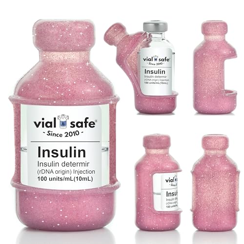VIAL SAFE | Insulin Vial Protector Case | Secure Insulin Bottle Protector & Cover for 10mL Vials | Fits Humalog Humulin NovoLog NovoRapid Novolin | 2-Pack | Pink Glitter