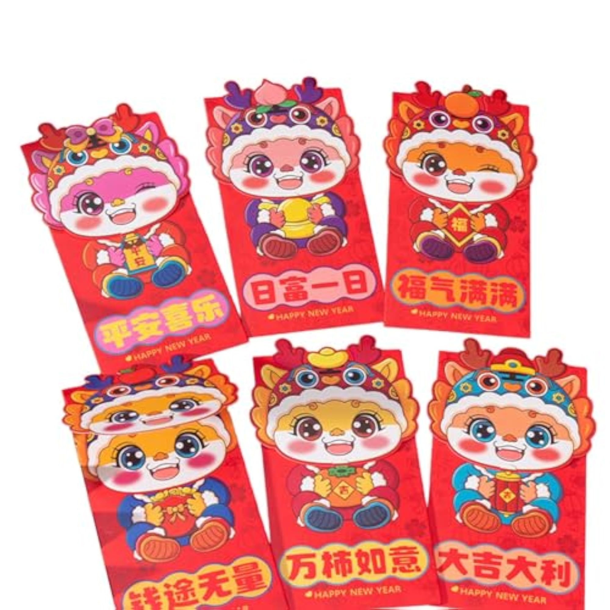 6X Chinese Lunar Year Red Envelopes for Celebrations