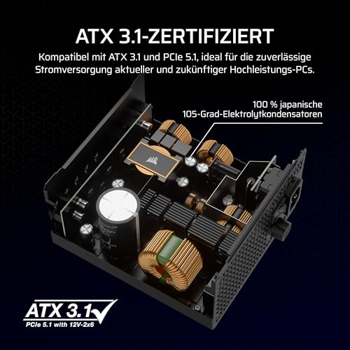 CORSAIR RM850x Geräuscharmes Vollständig Modulares ATX-Netzteil – Schwarz – Ansicht 4