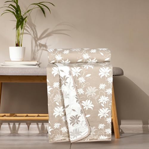 Image of Danip 100% Cotton Reversible AC Dohar Blanket, Throw - Printed Soft, Skin-Friendly, Lightweight & Ideal for All-Weather - 3 Layered Single Bed Dohar for AC Rooms (56 x 88 Inches) - White & LBrown