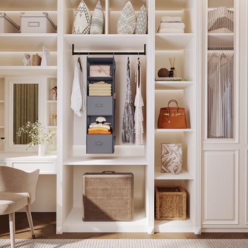 YOUDENOVA Hanging Closet Organizer, Hanging Shelves with Drawers, Dark Grey - Image 2