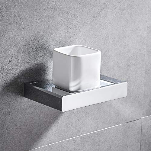 Ibergrif Plinto, Eckig Becherhalter, Badezahnputzbecher-Set zur Wandmontage, Silber
