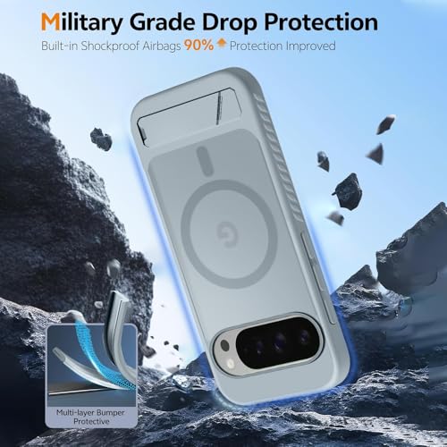Image of KARWANUltra Hybrid Matte Back Cover Case Compatible with Stand Magnetic for Google Pixel 9 Pro | Mag-Safe Wireless Charging | Camera Bump Protection -(Grey)