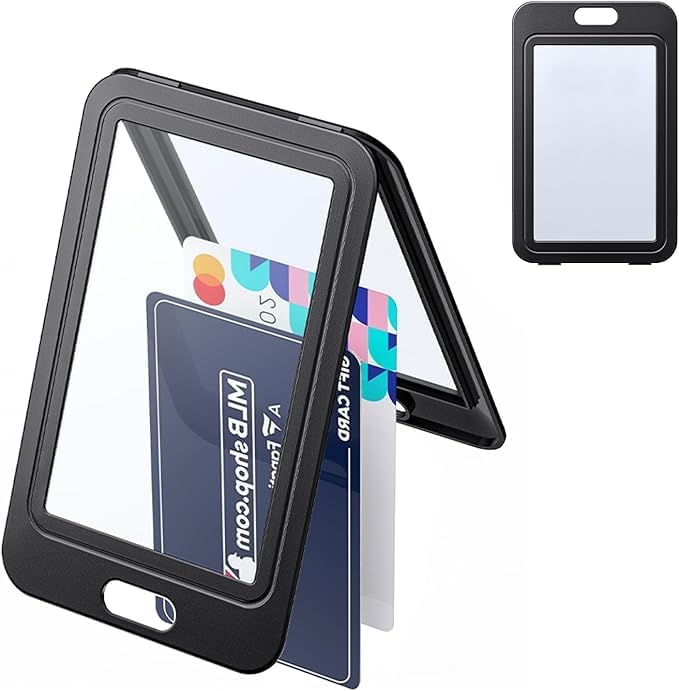 Dual Sided Window Vertical Hard Plastic Case Black Card Protective Pouch for Office School ID Credit Cards Proximity Key Cards Driver's License and Passes, 1 Pack2