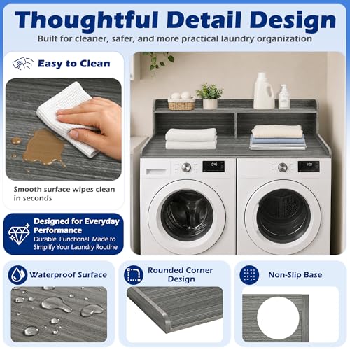 Image of Royxen Laundry Countertop with Storage Universal Fit, Washer and Dryer Countertop with Shelf, Laundry Room Storage, 2-Tier Shelf (Eucalyptus)