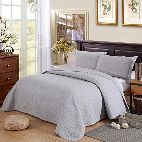 Unimall Colcha para Cama 135, Sabana Invierno de 230*250 cm y 2 Funda de Almohada 50*70 cm Colcha Reversible (100% de Algodón) (Gris)