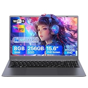 Computadora portátil de 15.6 pulgadas, procesador Pentium Gold (hasta 3.4 GHz), 8 GB de RAM, SSD de 256 GB, pantalla IPS FHD de 1080P, WIFI5, BT5, tipo C, USB 3.2, HDMI, Office Suite, portátil