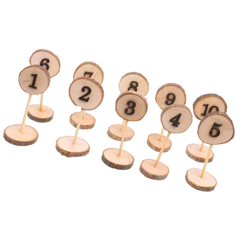1-10 Numeri di Tavolo in Legno Rustico Fette Stick Base Sedili Carte Decor Decorazioni per Feste di Matrimonio retrò