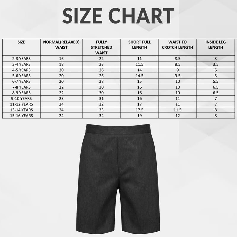 L S U Pantalones cortos escolares para niños, uniforme medio elástico, sin cremallera/clip, 2-11 años