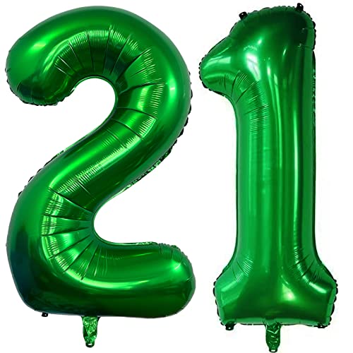 Image of Number 21 Dark Green Balloons 40 Inch Giant Green 12 Numer Foil Helium Balloons for 12th Green Birthday Party Supplies 21st Anniversary Events Decorations