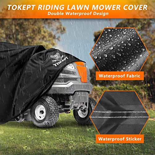 Tokept Upgrade Heavy Duty Waterproof Material 300D Tractor Style Large Lawn Mower Cover With Wind Buckle For All Inclement Weather Xl #TOP3