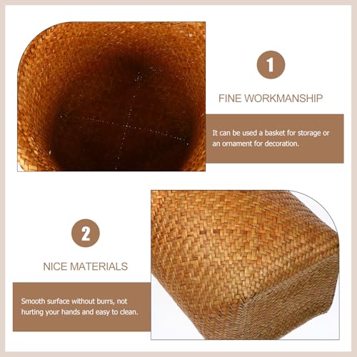Image of Rattan Woven Basket Trash can 10.43X11.41X7.08In Handmade Multipurpose Storage Container for Bathroom Office Living Room Sundries Organizer