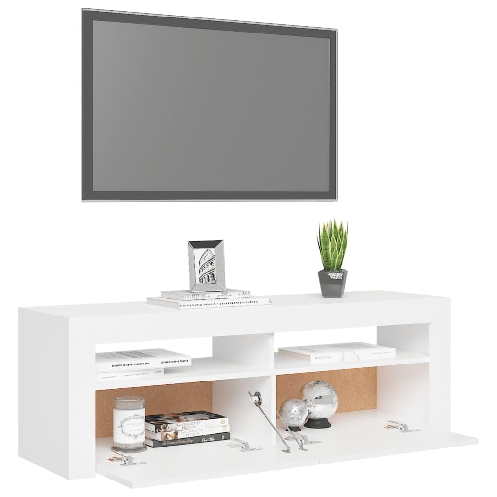 Willood Mueble de TV con Luces LED Aparador Armario Estante Soporte Consola Mobiliario Salón Sala de Estar Dormitorio Blanco 120x35x40 cm