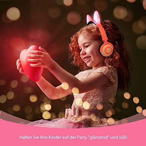 ONTA Cuffie Per Bambini con Gattino LED Luminoso, Pieghevoli, Cancellazione del Rumore e Cuffie Per Bambino Regolabili per Bambini e Bambine (Rosa)