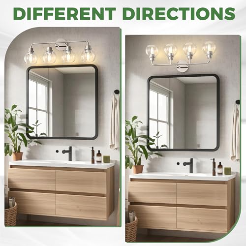 DORESshop Bathroom Light Fixtures, 4-Light Nickel Vanity Lights Over Mirror, Wall Lamp Clear Glass for Living Room Decor Bedroom Porch Cabinet by DORESshop - Used condition - Image 7