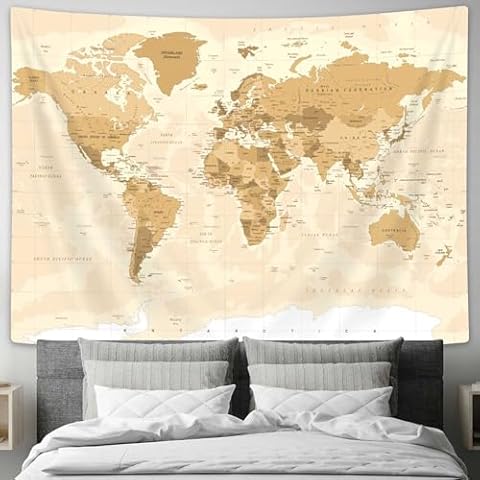 Drgilau Vintage World Map Tapestry Cover