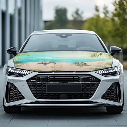 Image of Car Hood Cover Protector,Dust-Proof Wear-Resistant Breathable Print Polyester Hood Covers for Cars,Decoration Universal Car Accessories Sea Turtle