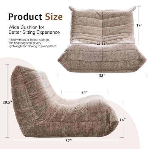Image of Hobestluk Adults Bean Bag Chair Faux Fur BeanBag Couch for Living Room | Brown Plush,Ergonomic Design,Memory Foam,UltraSoft,Anti-slip Bottom,No Assembly Required,Decorative Style for Living Room