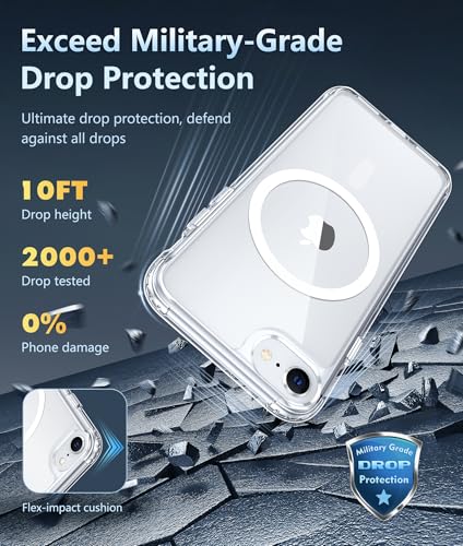 Image of FNTCASE for iPhone SE 3rd(2022) Case: iPhone SE 2nd(2020) Case Clear Magnetic Phone Cases Compatible with Magsafe Slim Anti Yellowing Rugged Protective Transparent Cell Phone Cover (A-Clear)