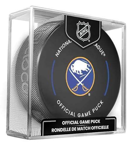 NHL Buffalo Sabres Current Official Game Hockey Puck in Cube