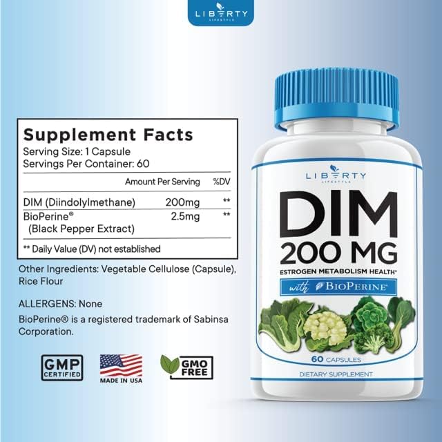 DIM Supplement 200mg - DIM Diindolylmethane Plus BioPerine - Estrogen Balance, Hormone Menopause Relief, Acne Treatment, Vegan - 120 Count - Image 2