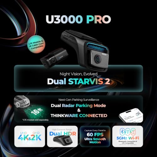 Image of THINKWARE U3000 PRO Dash Cam 4K Front and 2K Rear, Dual STARVIS 2