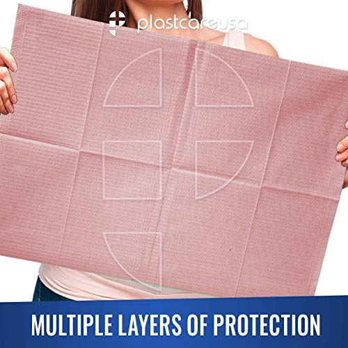 Disposable Dental Bibs 13"X18" (125 Pack) - 3 Ply Waterproof Tattoo Bib Sheet For Patients - Dentist Or Medical Tray Cover And Nail Table Cover Supplies, Pink, One Size #TOP2
