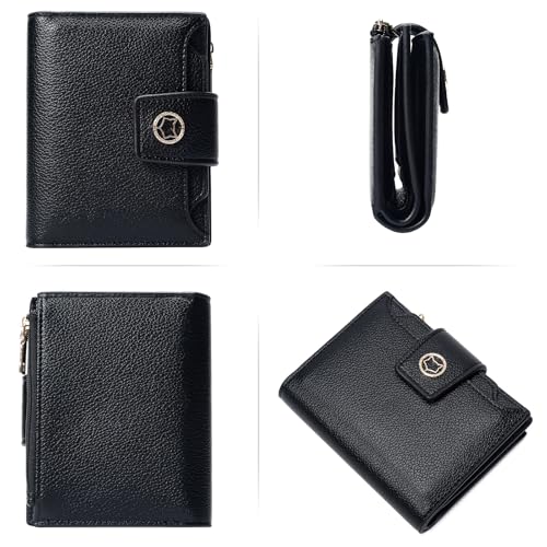 FOXLOVER Small Wallet for Women Soft Leather RFID Blocking Bifold Zipper Pocket Wallet Card Case Purse with ID Window3