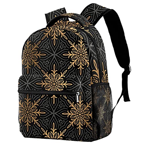Sac à dos filles garçons femmes noir doré avec poches de transport de livres