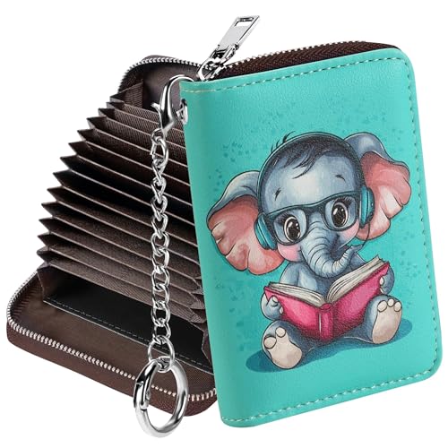 Image of Mayski Credit Card Holder, Zipper Credit Card Wallet for Women, Small Accordion Card Cases Holder, KeyChain Wallet, Business Card Holder, Elephant