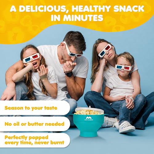Image of The Original Mindful Design Collapsible Microwave Popcorn Popper - Silicone Bowl, BPA-Free & Dishwasher Safe (Aqua)