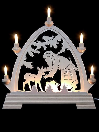 Arco de Navidad KWO Olbernhau 62033 con Papá Noel de madera decorativo y figura de corzo 42 cm