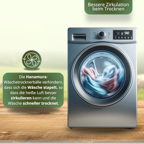 Hanamura Trocknerbälle für Wäschetrockner - 6er-Satz aus 100% neuseeländischer Schafwolle, XXL ökologische trocknerbälle daunen - Weichspüler für Weiche & Flauschige Wasche - Mit Aufbewahrungstasche
