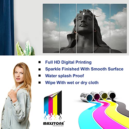 Image of Maxstone Adiyogi Shiva Shiv Meditating Wall Painting for Living Room, Bedroom, Office, Hotels,Drawing Room Wooden Framed Digital Painting (30x60 inch) M1234