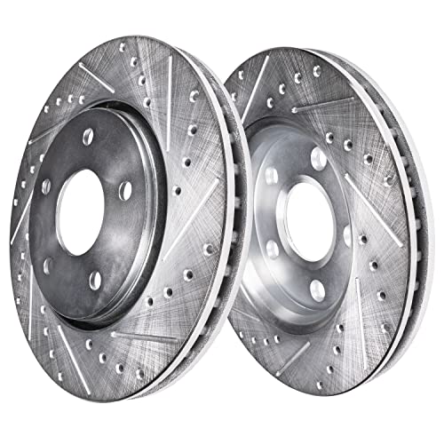 Image of Detroit Axle - Front Brake Kit for Chrysler Sebring 200 Dodge Avenger Caliber Jeep Compass Patriot, 11.57'' inch Drilled & Slotted Brake Rotors Disc Brake Caliper Replacement