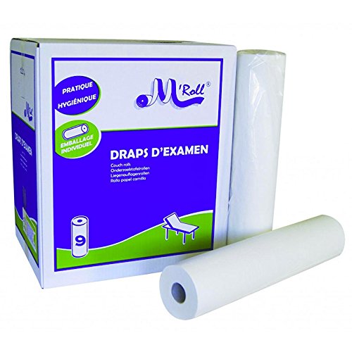 Draps d'examen point à point pure ouate 2x17.5g/m² - Carton de 9 rouleaux - 2 plis - 135 formats 50x35cm - J226PMR- Certifié France Medical Industrie