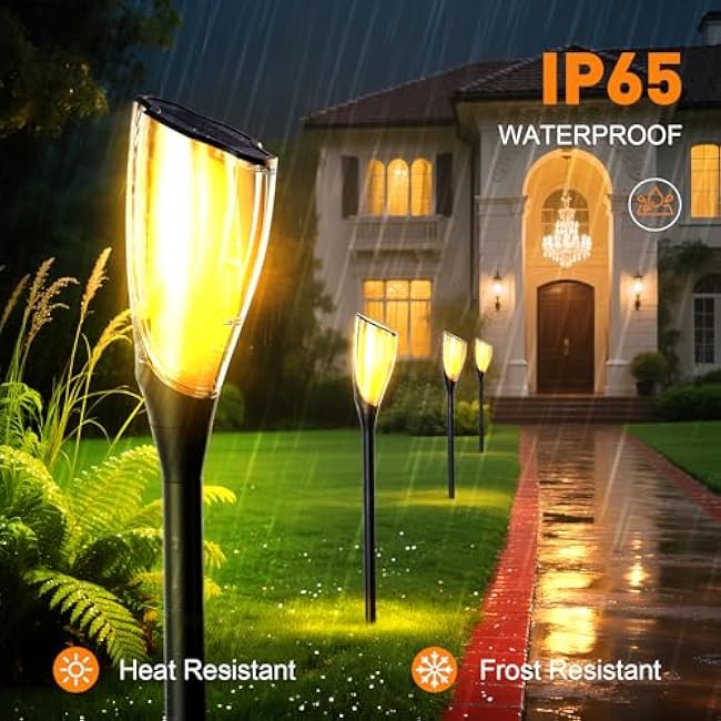 Solar Flame Lights Outdoor¡ª Torch Lights with Flickering Flame, Waterproof Landscape Garden Pathway Light, Solar Torches for Outside Patio Pathway Yard Decorations (4 Pack)